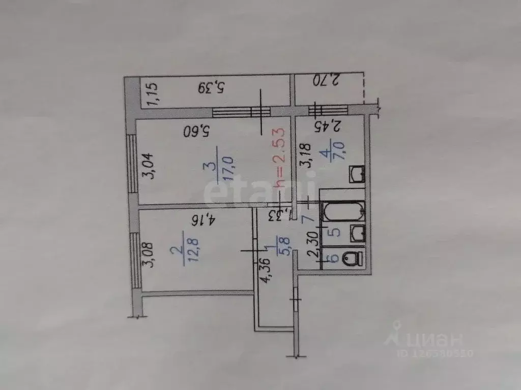 2-к кв. Кемеровская область, Новокузнецк ул. Батюшкова, 4А (48.2 м) - Фото 2