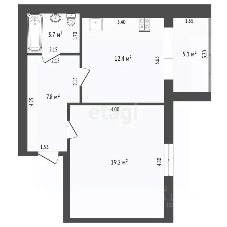 1-к кв. Тюменская область, с. Нижняя Тавда ул. Калинина, 20 (43.1 м) - Фото 2
