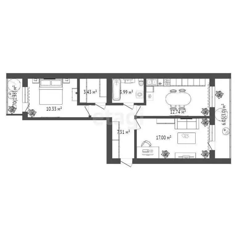 2-комнатная квартира: Ишим, улица Карла Маркса, 77Г (54.6 м) - Фото 1