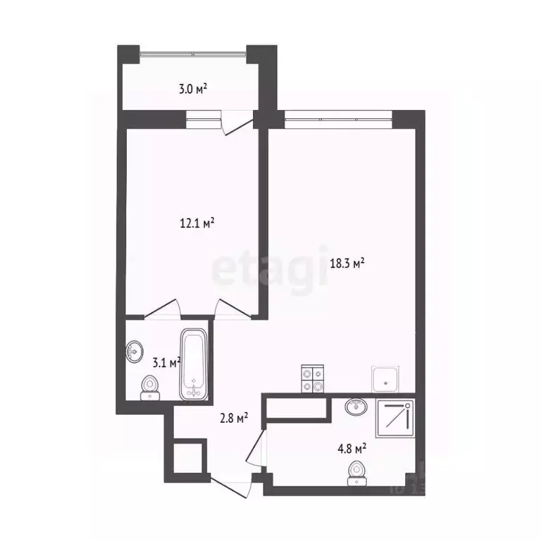 1-к кв. Тюменская область, Тюмень ул. Братьев Бондаревых, 5 (46.0 м) - Фото 2