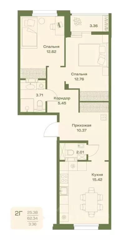 2-к кв. Ханты-Мансийский АО, Сургутский район, Барсово пгт  (60.0 м) - Фото 0