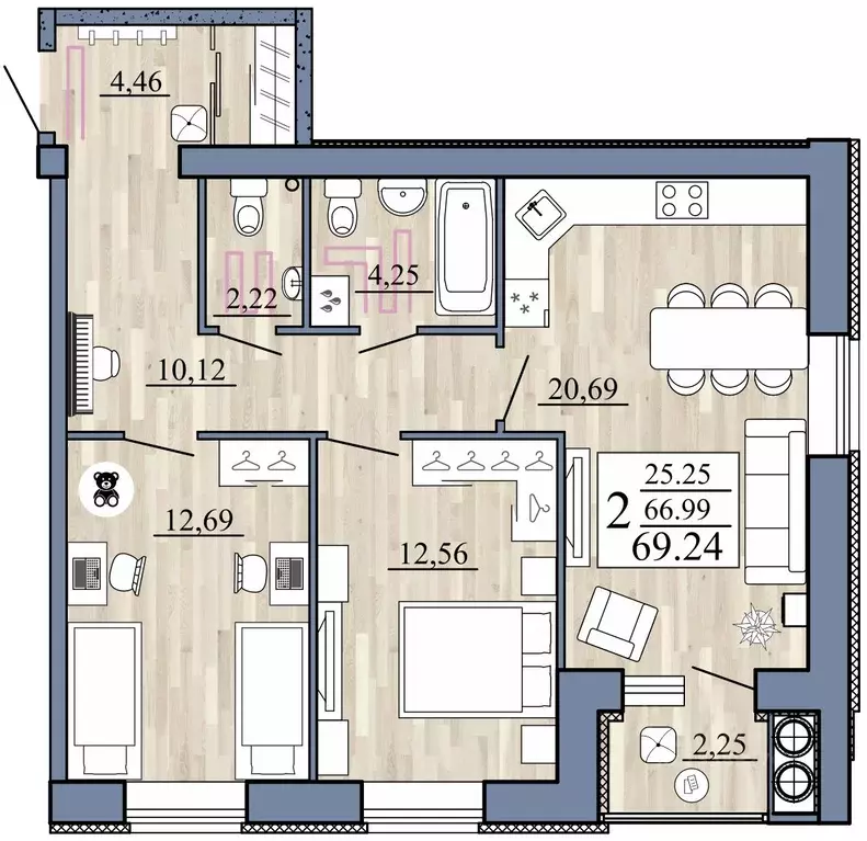 2-к кв. Рязанская область, Рыбное  (69.24 м) - Фото 1