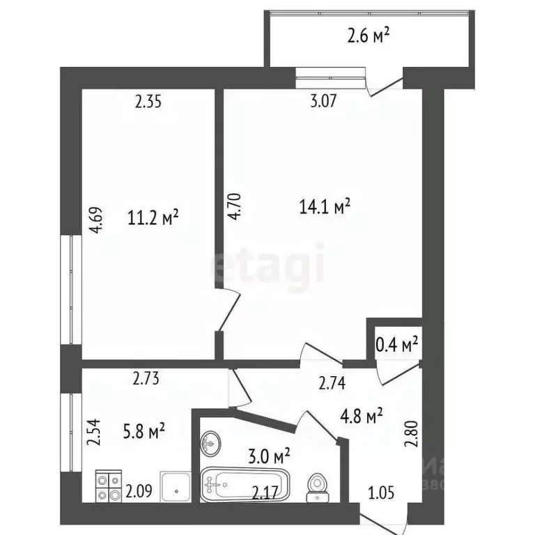 2-к кв. Ростовская область, Ростов-на-Дону Токарная ул., 80/6 (40.0 м) - Фото 1