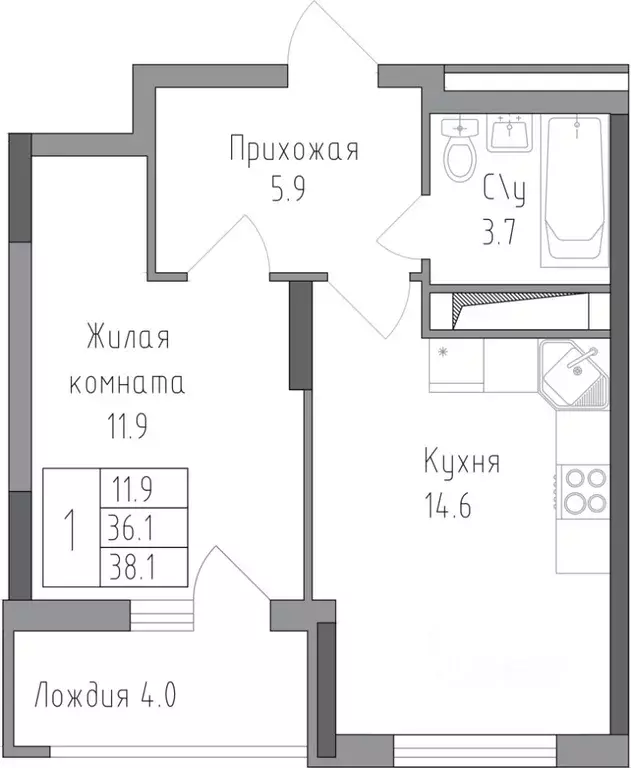 1-к кв. Липецкая область, Липецк ул. Тельмана, 120 (38.1 м) - Фото 0