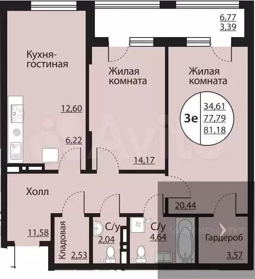 2-к. квартира, 81,2 м, 11/24 эт. - Фото 0