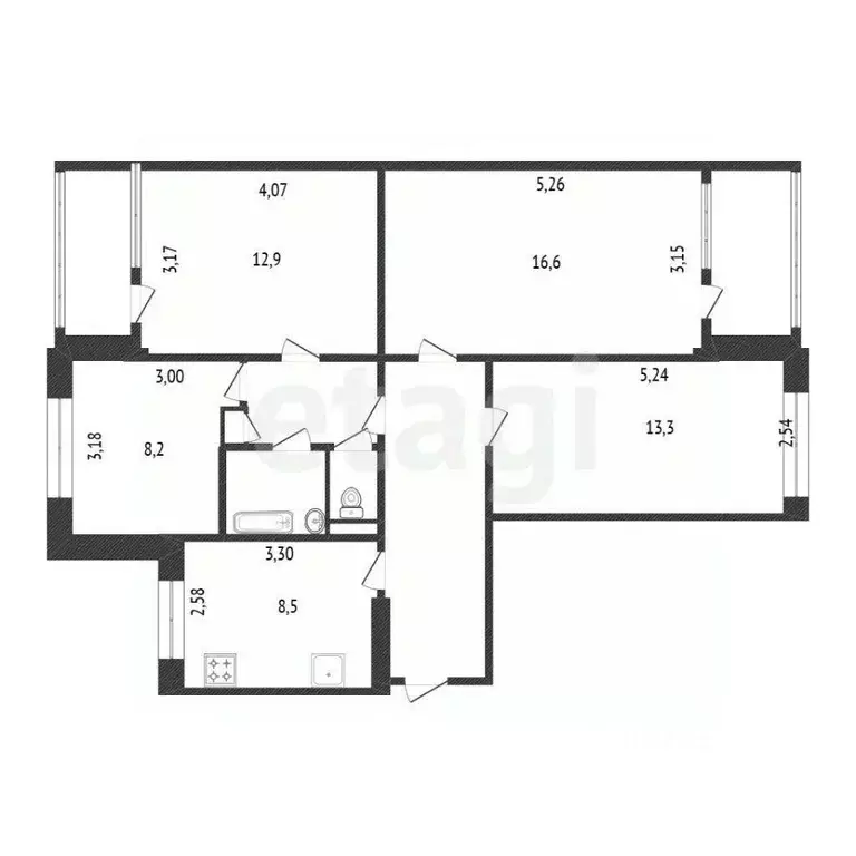 4-к кв. Белгородская область, Белгород ул. Щорса, 44 (76.4 м) - Фото 2