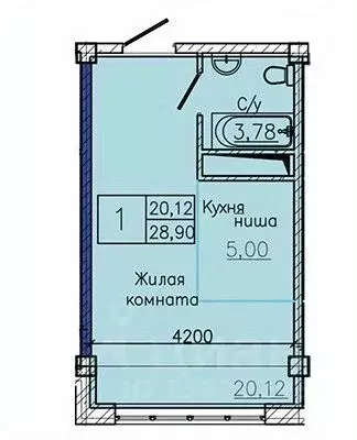 Студия Ставропольский край, Пятигорск ул. Ермолова, 28А (28.29 м) - Фото 1