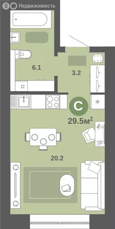 Квартира-студия: деревня Хохряки, Никитинская улица, 5 (29.5 м) - Фото 0