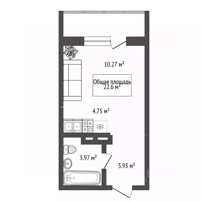 Студия Новосибирская область, Новосибирск ул. Ватутина, 93/2 (22.6 м) - Фото 2