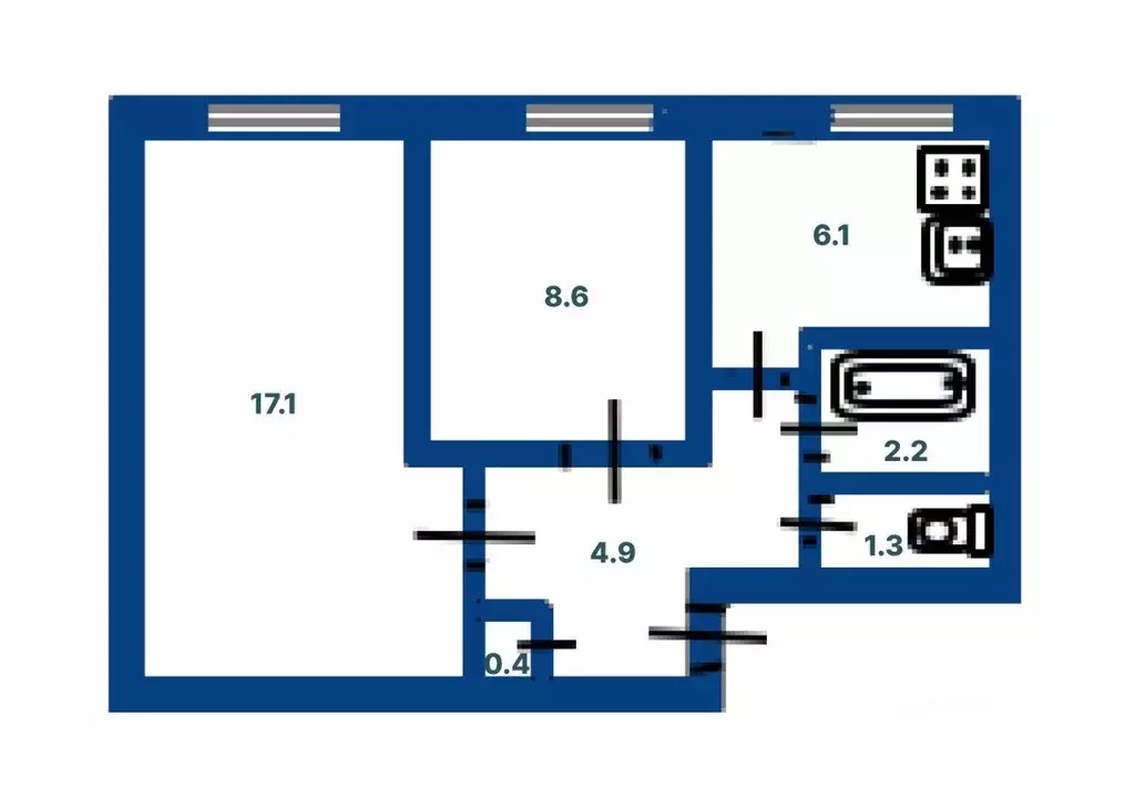 Квартира, 2 комнаты, 40.6 м - Фото 1