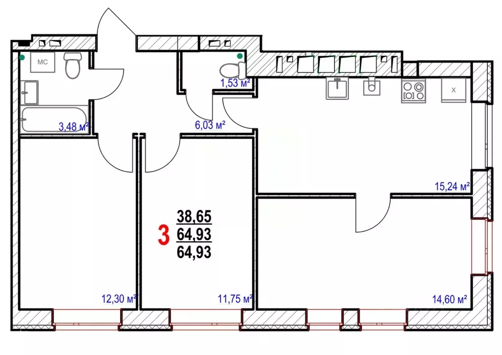 3-к кв. Белгородская область, Белгородский район, Новосадовское с/пос, ... - Фото 1