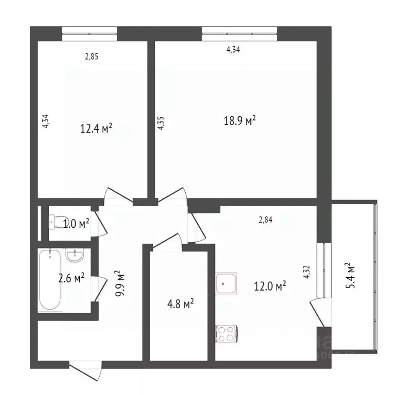 2-к кв. Ханты-Мансийский АО, Ханты-Мансийск ул. Энгельса, 58 (60.8 м) - Фото 1
