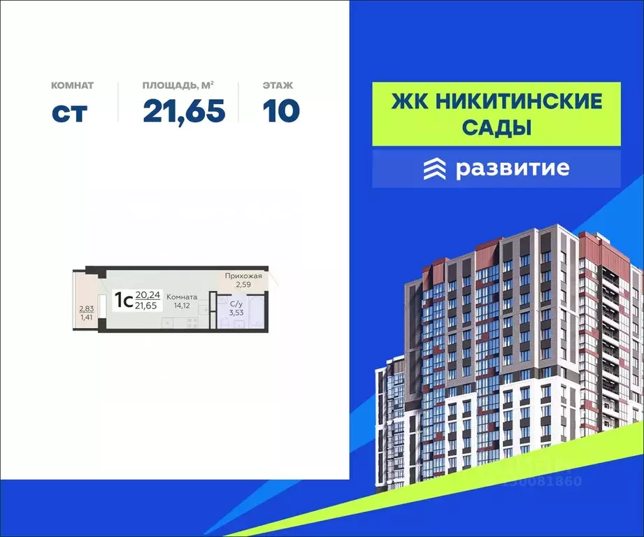 Студия Воронежская область, Воронеж Никитинские сады жилой комплекс ... - Фото 0