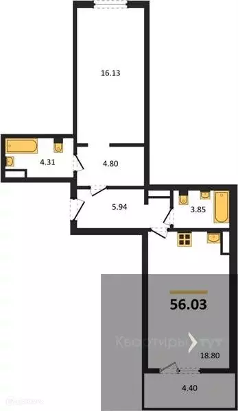 Продаётся 1-к квартира, 56.03 м - Фото 0