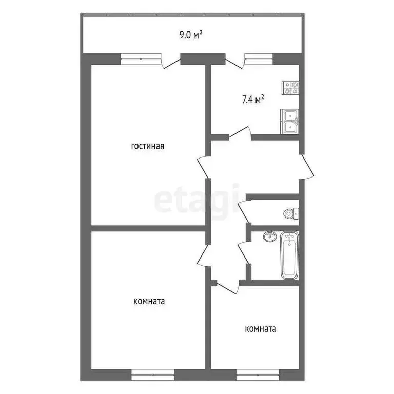 3-комнатная квартира: село Кривенковское, Спорная улица, 33 (65.6 м) - Фото 0