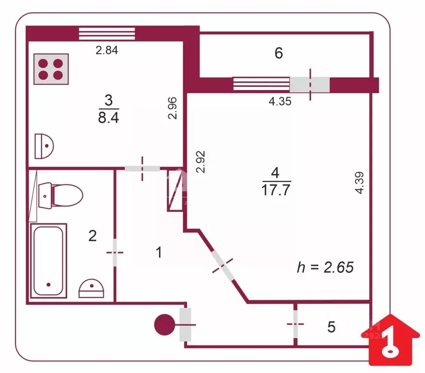 1-к кв. Омская область, Омск ул. Крупской, 6 (43.0 м) - Фото 2