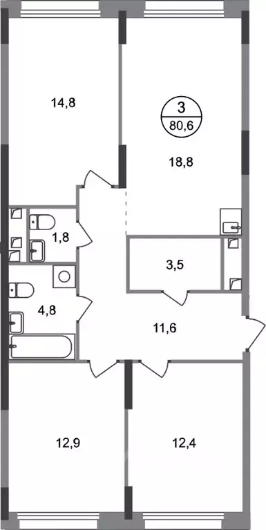 3-к кв. Москва Переделкино Ближнее мкр, 18-й кв-л,  (80.6 м) - Фото 0