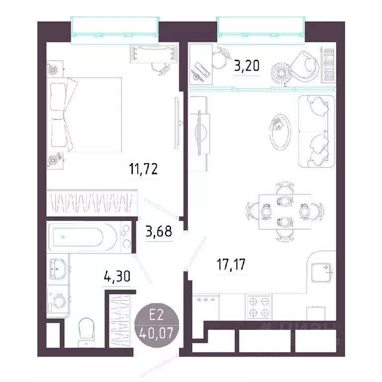 1-к кв. Тульская область, Тула ул. Пряничная, 7 (40.07 м) - Фото 1