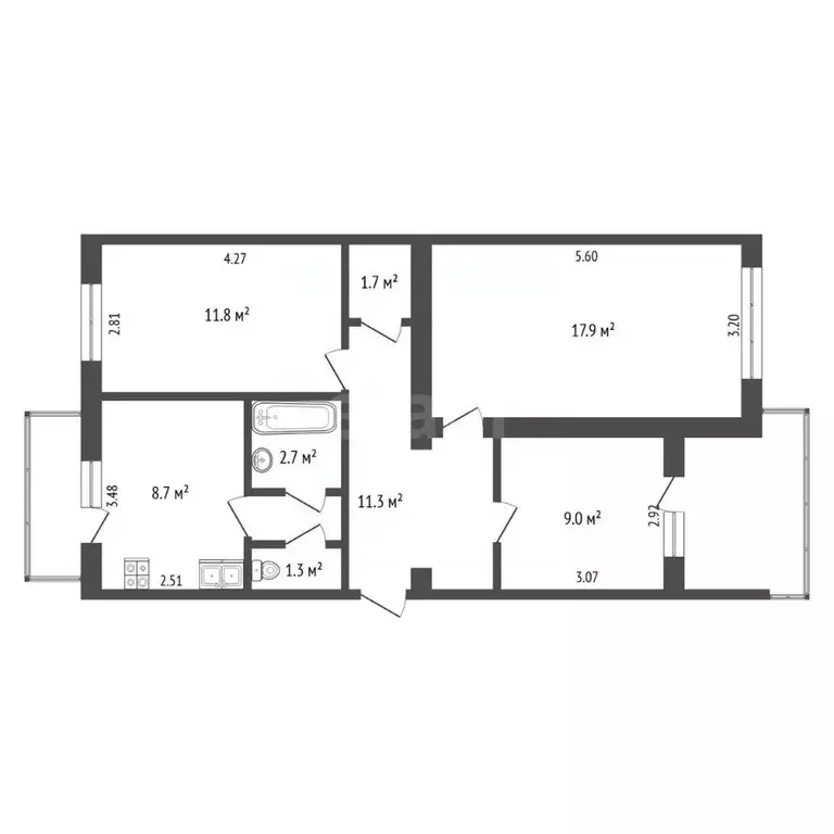 3-к кв. Крым, Красногвардейское пгт ул. Чкалова (64.0 м) - Фото 2