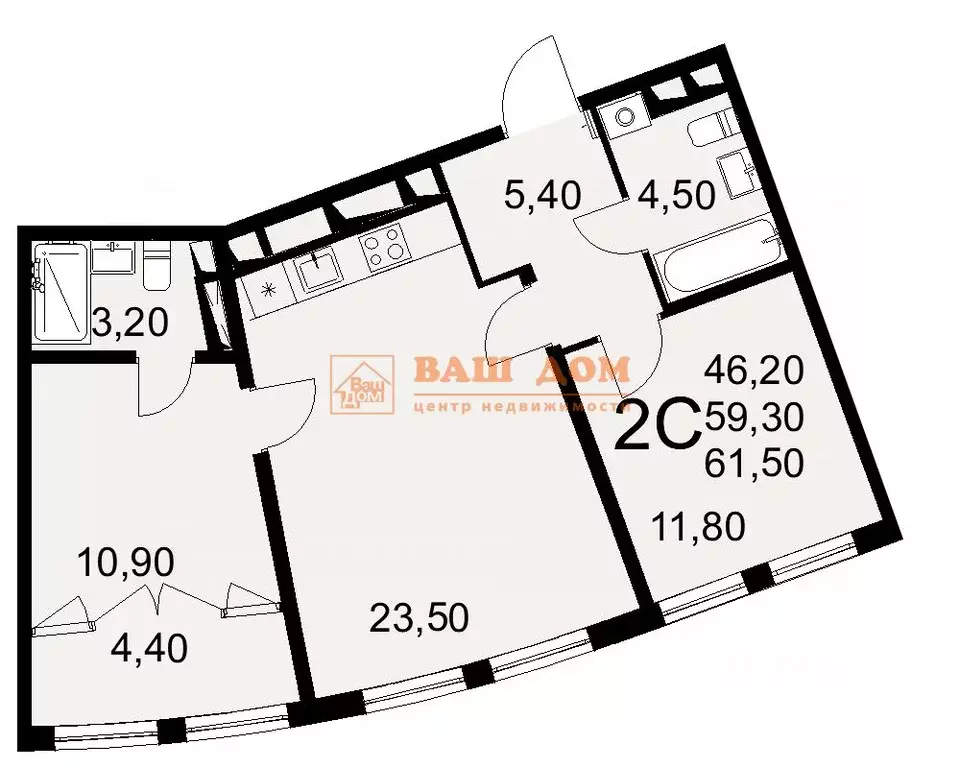 2-к кв. Тульская область, Тула ул. Федора Смирнова, 2к1 (61.5 м) - Фото 2