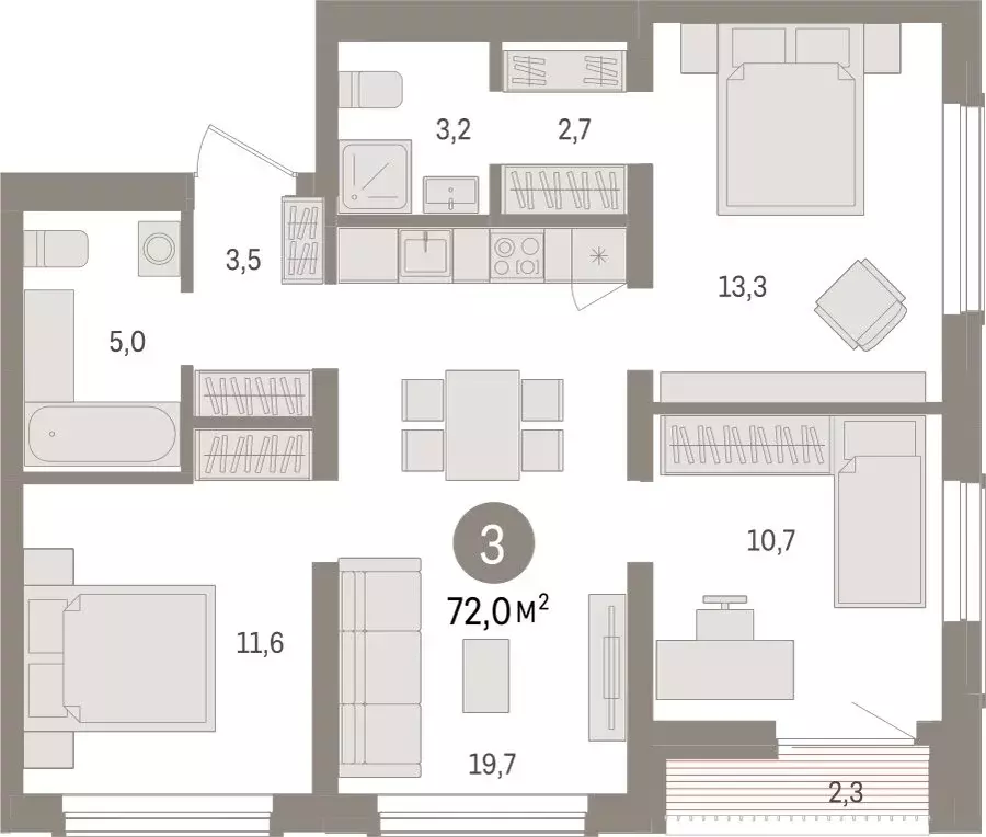 3-комнатная квартира: Новосибирск, улица Аэропорт (71.96 м) - Фото 1