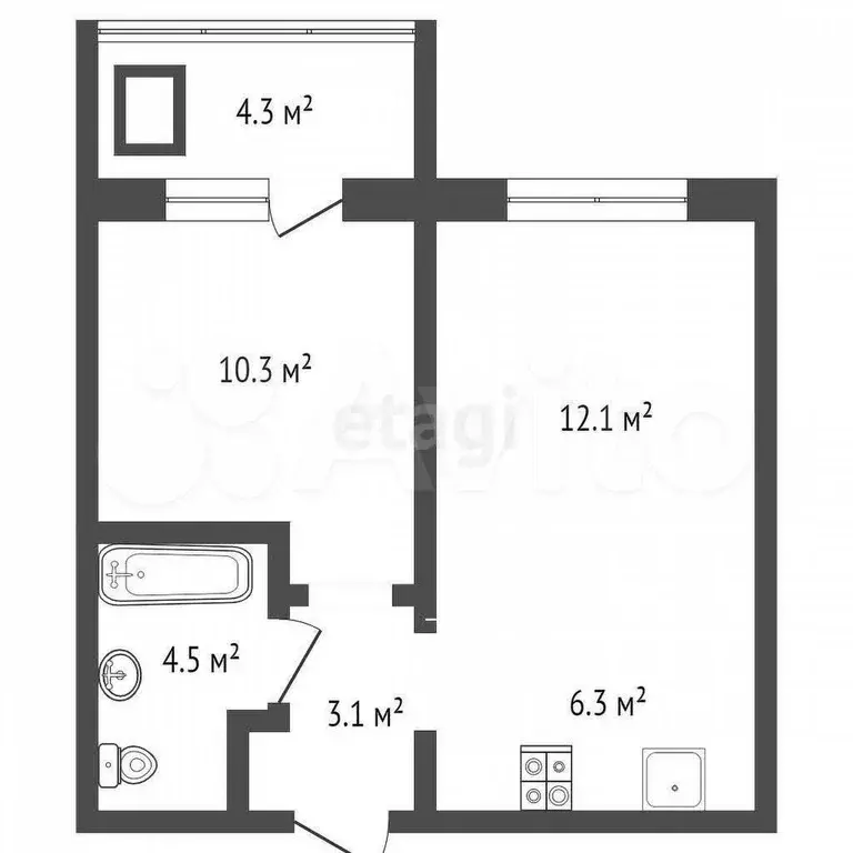 2-к. квартира, 40,6 м, 5/5 эт. - Фото 1