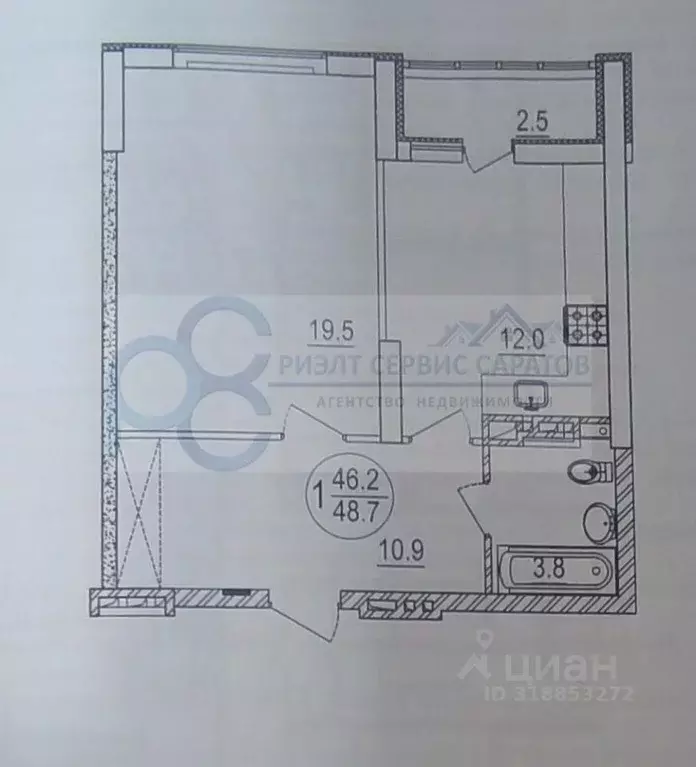 1-к кв. Саратовская область, Энгельс ул. Маяковского, 47А (48.7 м) - Фото 0