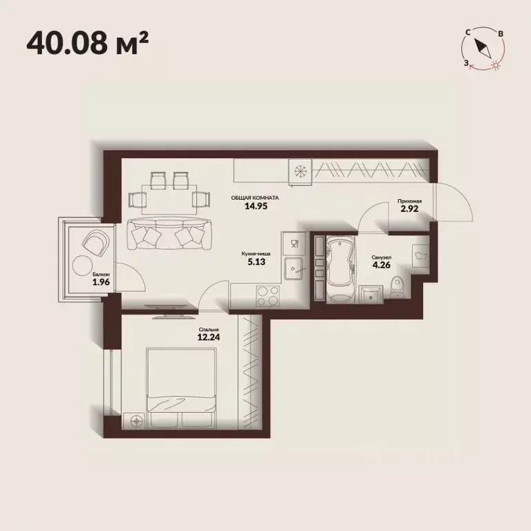 1-к кв. Приморский край, Владивосток Каскада жилой комплекс (40.09 м) - Фото 0