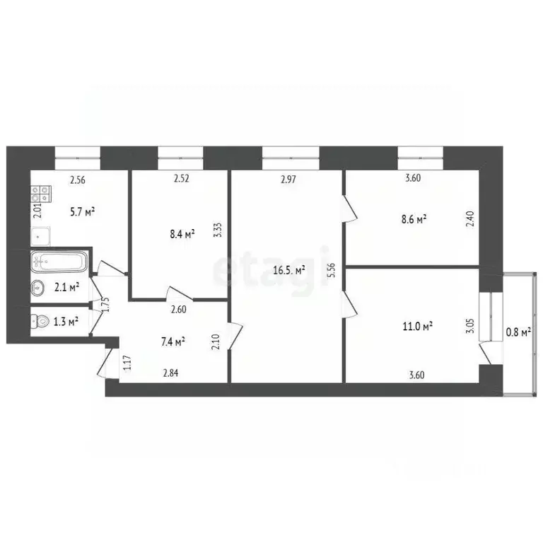 4-к кв. Забайкальский край, Чита ул. Строителей, 81 (61.8 м) - Фото 2