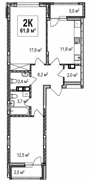 2-комнатная квартира: Нижний Новгород, проспект Гагарина, 36к4 (61 м) - Фото 1