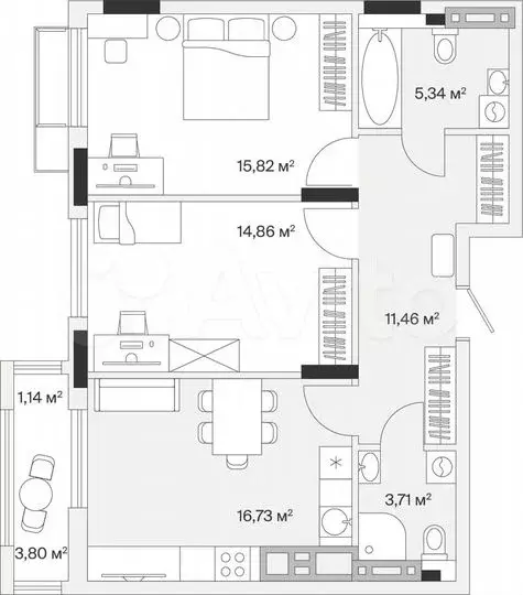 2-к. квартира, 69,1м, 6/7эт. - Фото 0