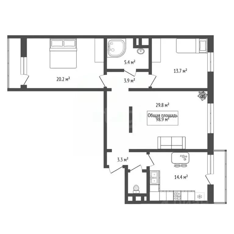 3-к кв. Новосибирская область, Новосибирск Горский мкр, 53 (98.9 м) - Фото 1