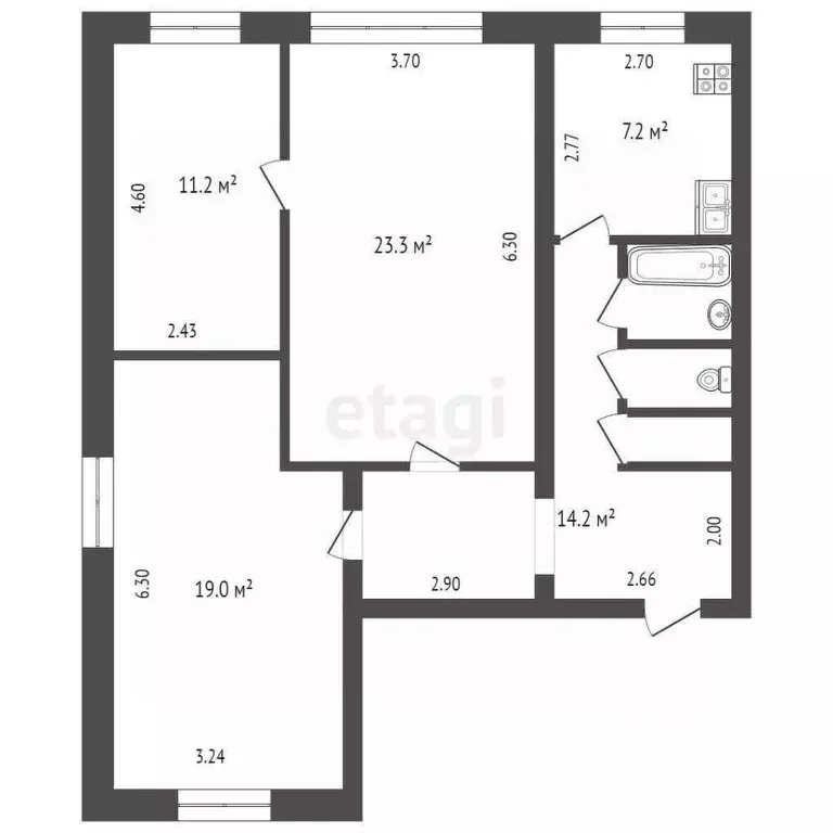 3-к кв. Владимирская область, Гусь-Хрустальный ул. Осьмова, 13 (79.8 ... - Фото 2