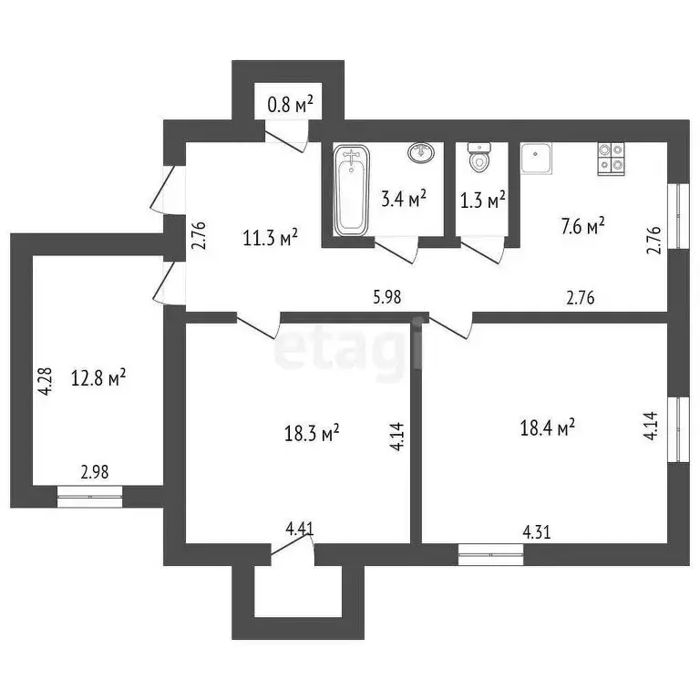 3-комнатная квартира: Ишим, улица Карла Маркса, 69 (73.9 м) - Фото 1