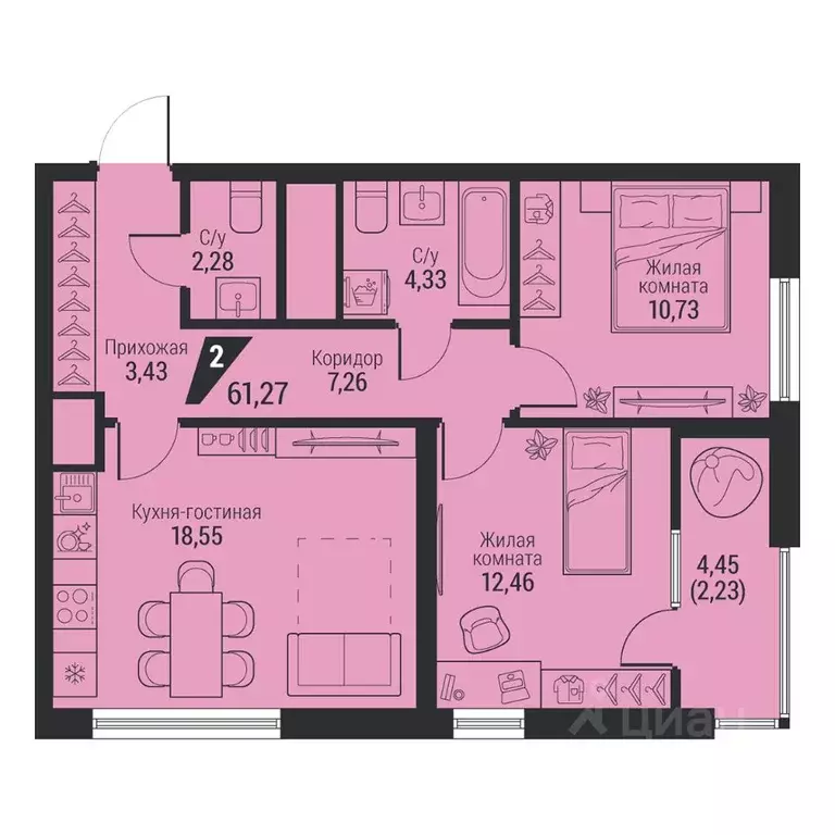 2-к кв. Свердловская область, Екатеринбург просп. Космонавтов, 100 ... - Фото 0