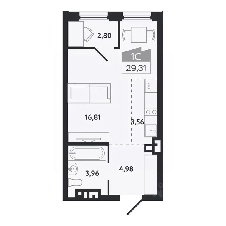 Студия Томская область, Томск Черемошники мкр, ул. Бердская, 14/3 ... - Фото 1