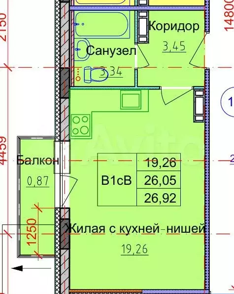 Квартира-студия, 27 м, 5/10 эт. - Фото 0