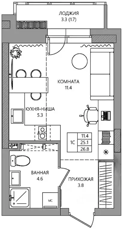 Студия Пермский край, Пермь ул. Капитана Гастелло, 15 (26.8 м) - Фото 0