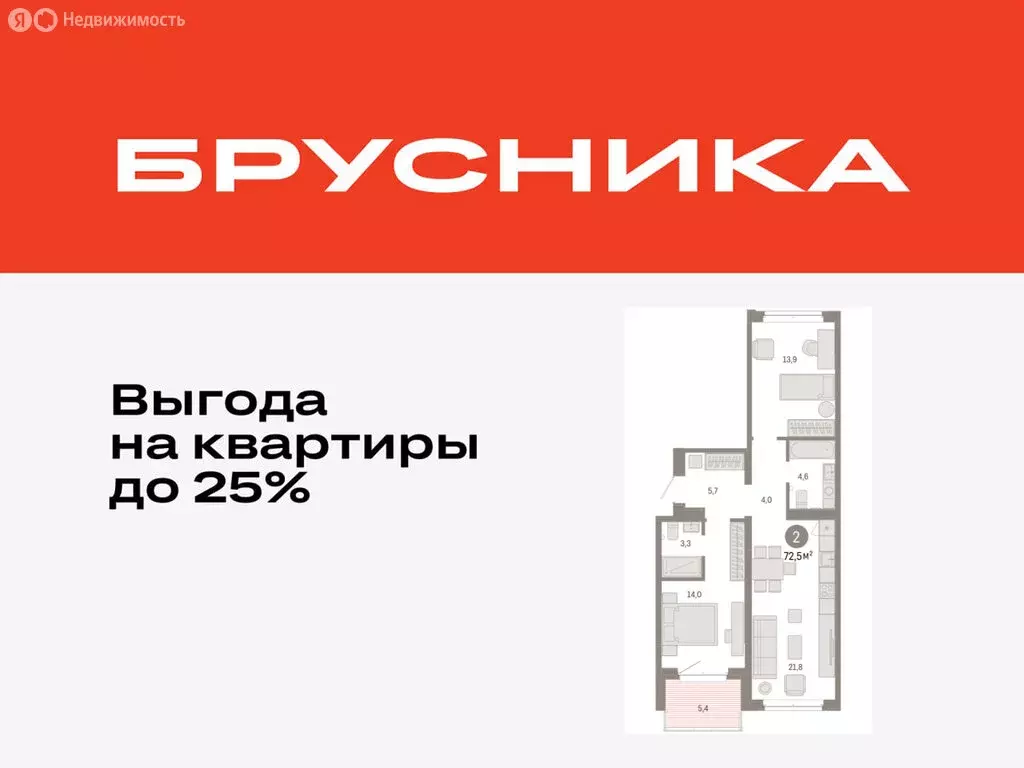 2-комнатная квартира: Тюмень, жилой комплекс На Минской (72.5 м) - Фото 0
