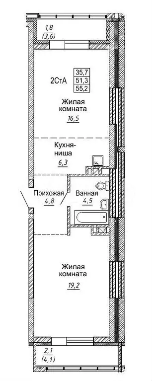 2-к. квартира, 54,5 м, 26/30 эт. - Фото 0