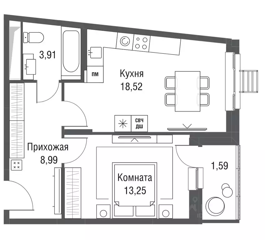 1-к кв. Московская область, Одинцово Одинбург жилой комплекс (46.26 м) - Фото 0