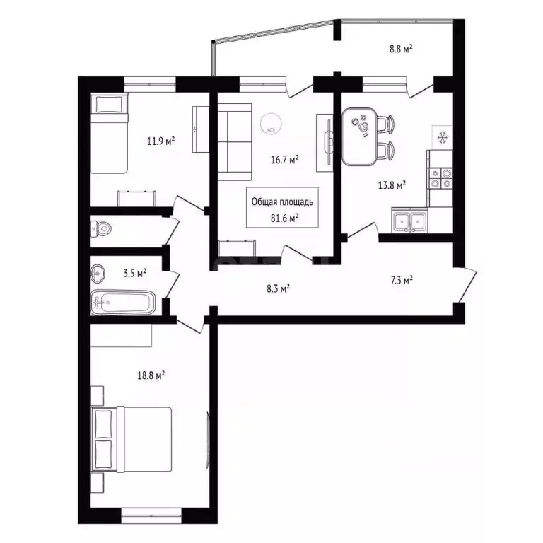 3-к кв. Новосибирская область, Новосибирский район, Станционный ... - Фото 2