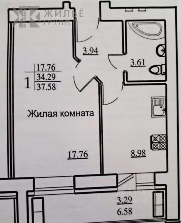 1-к кв. Татарстан, Казань Даурская ул., 44Г (37.5 м) - Фото 2