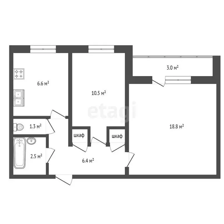 2-комнатная квартира: Новоозёрное, Морская улица, 3 (51.5 м) - Фото 1