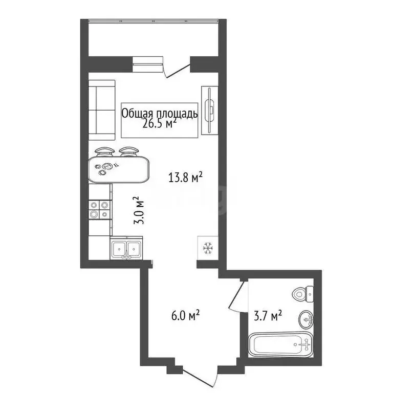 Квартира-студия: Новосибирск, улица Ясный Берег, 10 (26.5 м) - Фото 2