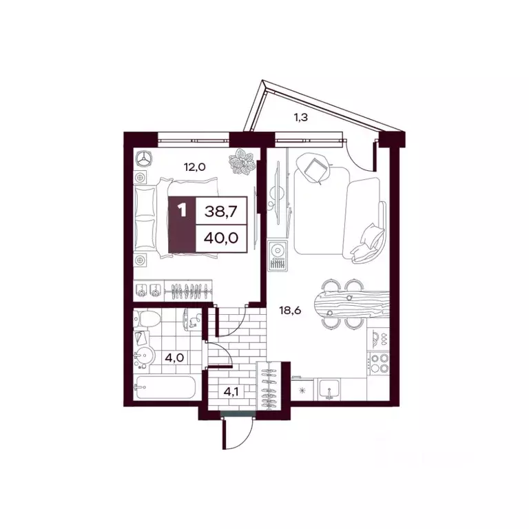1-к кв. Тюменская область, Тюменский муниципальный округ, д. Дударева ... - Фото 1