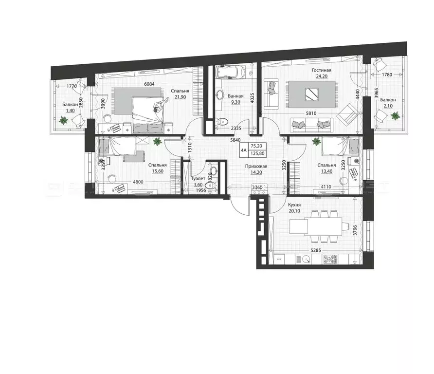 4-комнатная квартира: Казань, Московская улица, 30 (127.3 м) - Фото 1
