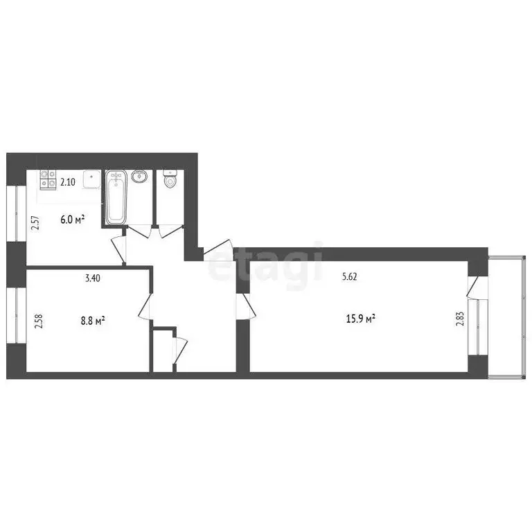 2-комнатная квартира: Череповец, улица Моченкова, 18 (39.4 м) - Фото 1