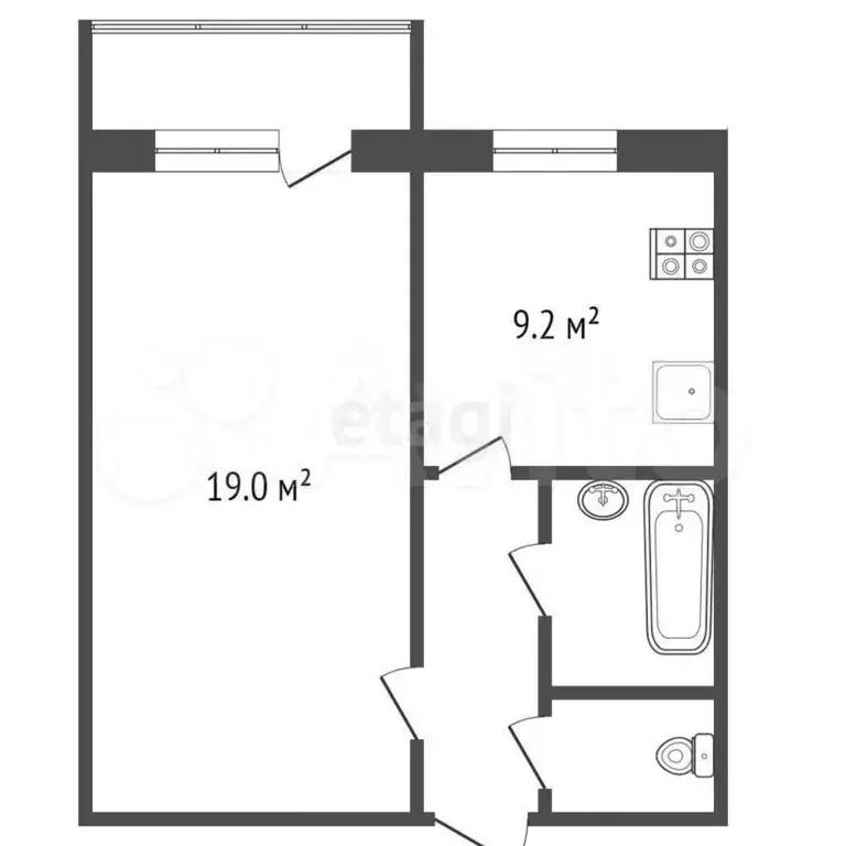 1-к. квартира, 37,4 м, 8/9 эт. - Фото 1