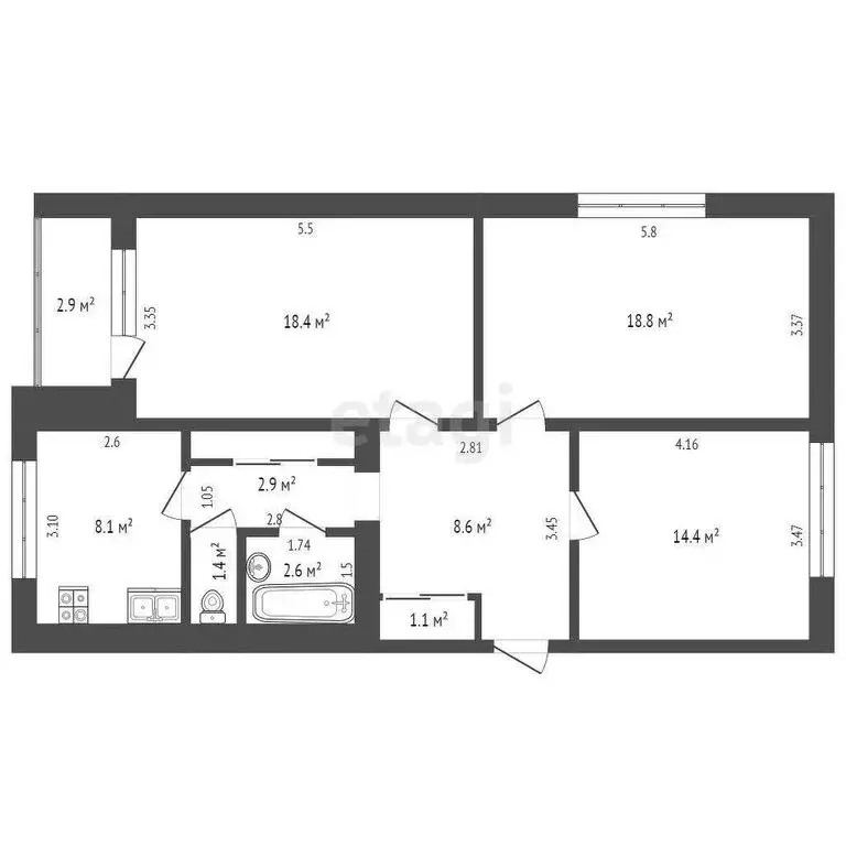 3-комнатная квартира: Ялуторовск, улица Свердлова, 38 (77.7 м) - Фото 1